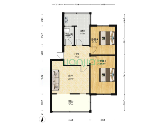 学院北路109号院 2室1厅1卫 73平方