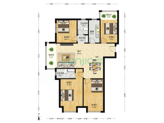 和昌瑞景园 4室1厅3卫 142平方