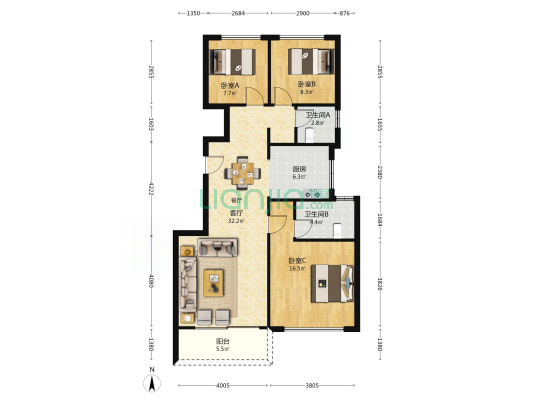 兴港永威·观樾 3室1厅2卫 109平方