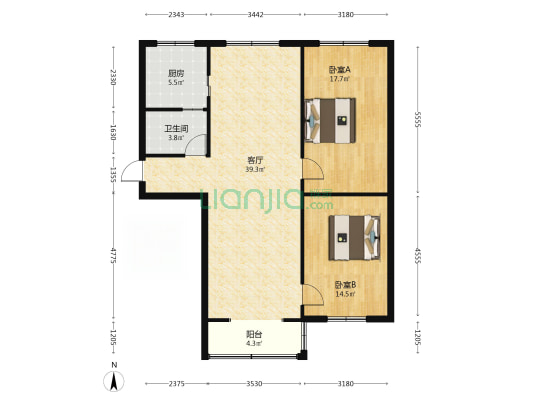 建设路 2室1厅1卫 95平方