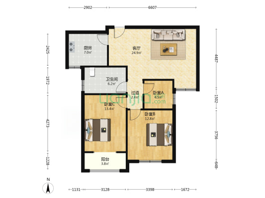 宏大商城 3室1厅1卫 104平方