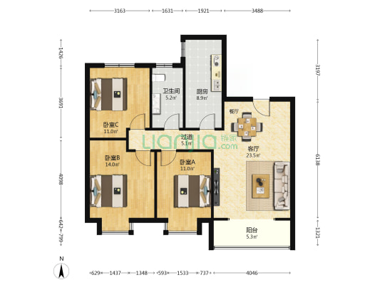 浐灞新都汇 3室1厅1卫 115平方