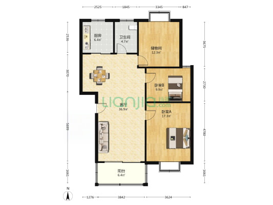 华地名仕居 2室1厅1卫 111平方