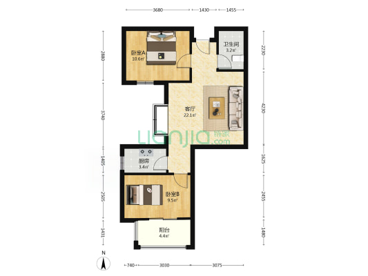 简单装修，户型方正，房本满五不唯一，配套齐全。-户型图