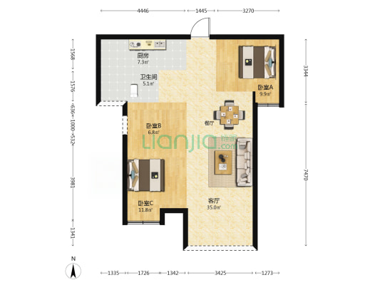 中铁城禧第二期 3室1厅1卫 84平方