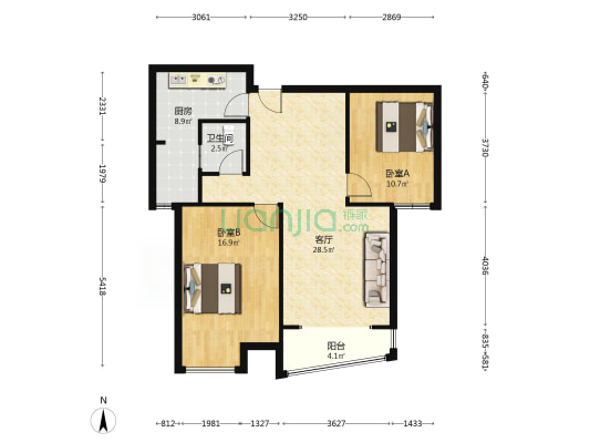 御景园精装修拎包入住两居室诚意出售，-户型图