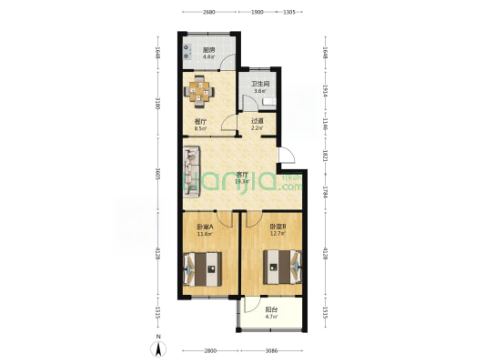 交通银行宿舍 2室2厅1卫 80平方