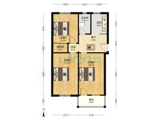 省广播电视厅 3室1厅1卫 82平方