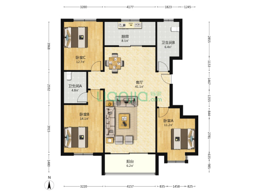 安泰华府 3室1厅2卫 137平方