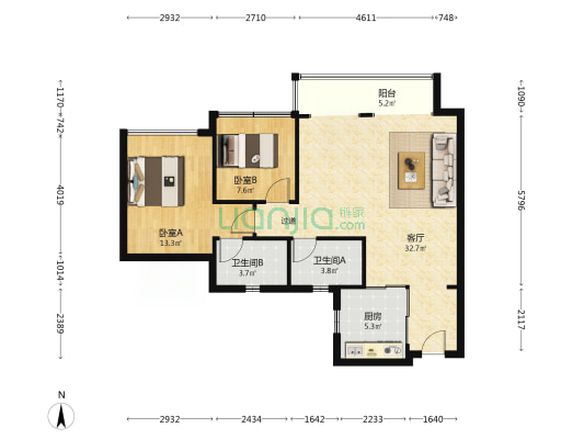 保利锦上 2室1厅2卫 85平方