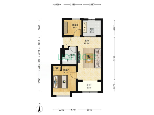 北京城建·星誉BEIJING 2室1厅1卫 68平方