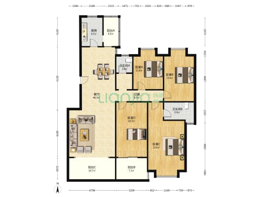 石竹苑 4室1厅2卫 175平方