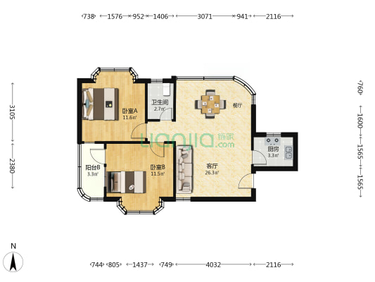 中珠新村一期 2室1厅1卫 66平方