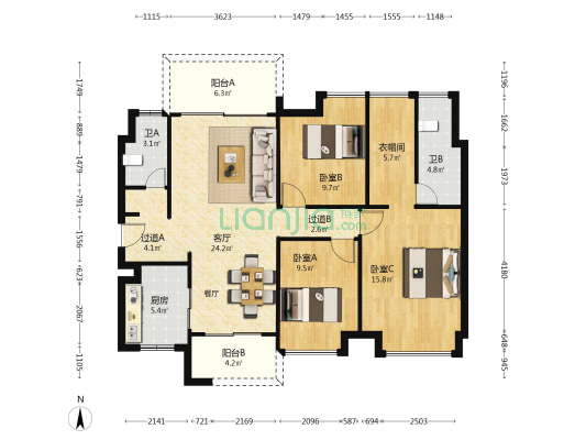 时代倾城·天宸 3室1厅2卫 118平方