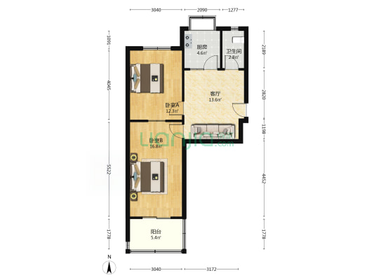 石家庄市体育运动学校 2室1厅1卫 66平方
