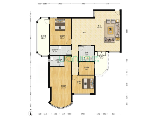 黄金广场 3室1厅2卫 174平方