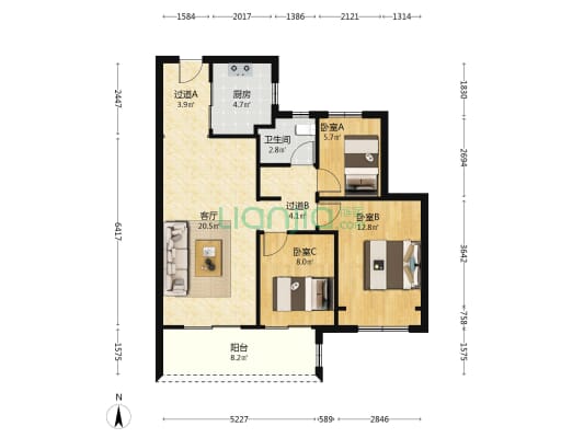 万科海映澜庭北区 3室1厅1卫 96平方