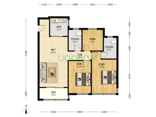 中粮·悦揽天地 3室1厅2卫 113平方