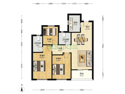 融创云辰富源里 3室1厅2卫 98平方