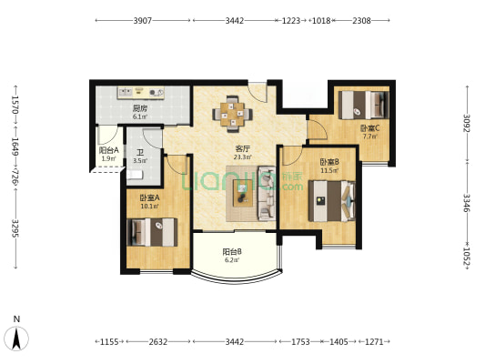 碧桂园二期 3室1厅1卫 89平方