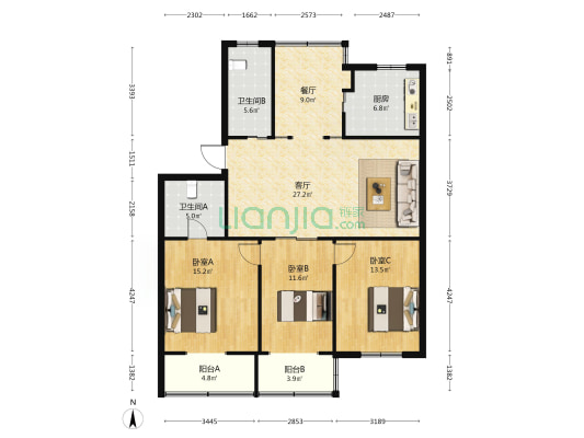 金箔路430号 3室2厅2卫 120平方