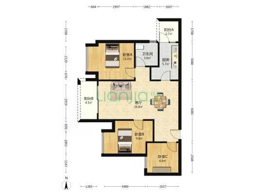 保利和光尘樾二期 3室1厅1卫 85平方