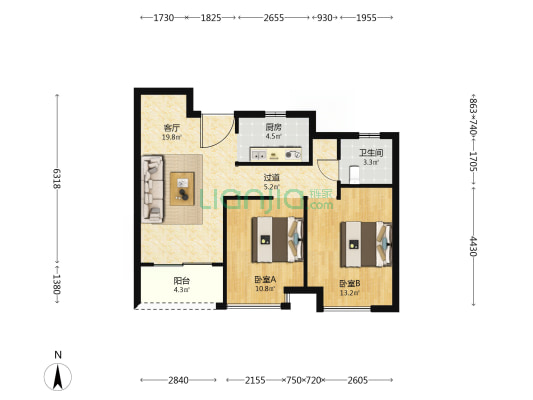 雍臻园 2室1厅1卫 78平方