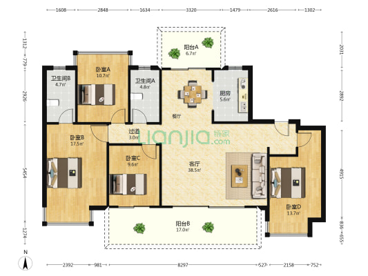 金科博翠府博园 4室1厅2卫 142平方