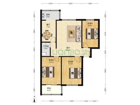 新华南小区 3室2厅1卫 98平方
