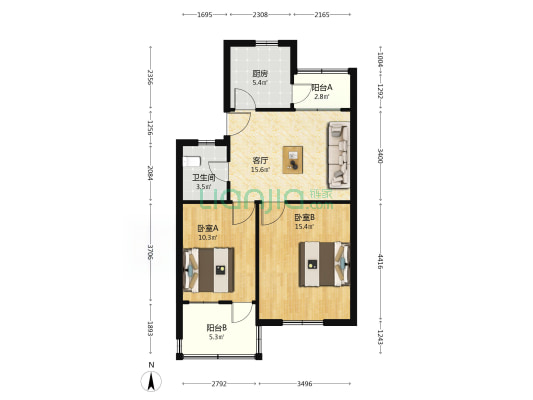 文昌苑 2室1厅1卫 66平方