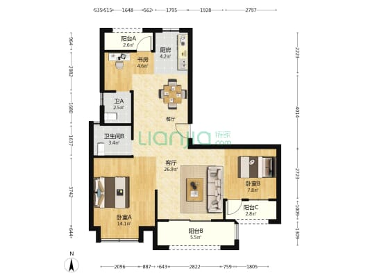 鹿湖花苑 3室1厅2卫 98平方