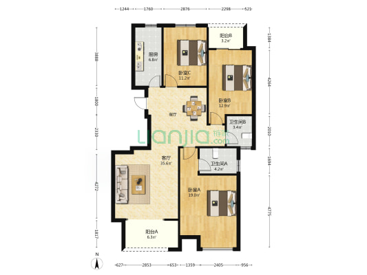 正商环湖溪岸 3室1厅2卫 128平方