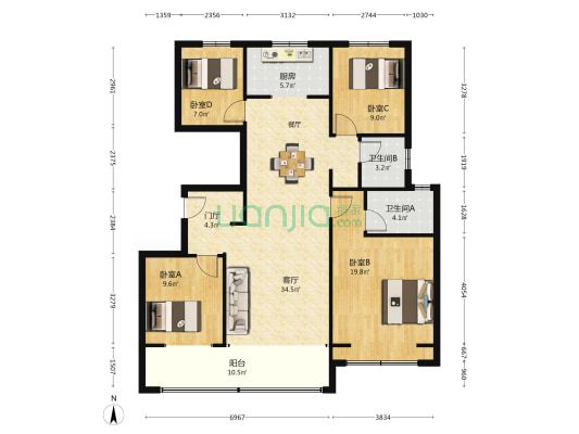 璞樾·御珑湖 4室1厅2卫 140平方