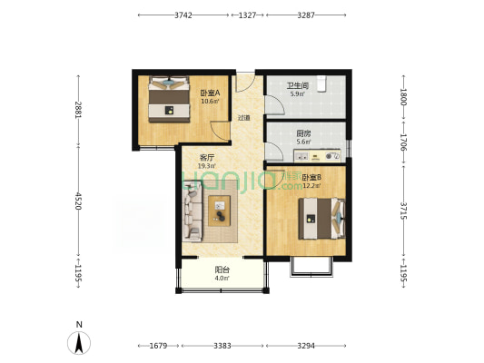 永丰嘉园 2室1厅1卫 84平方