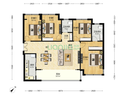 锦澜悦山臻园 4室1厅2卫 134平方
