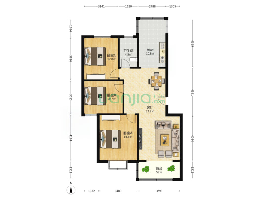大泉幸福家园西区 3室1厅1卫 148平方