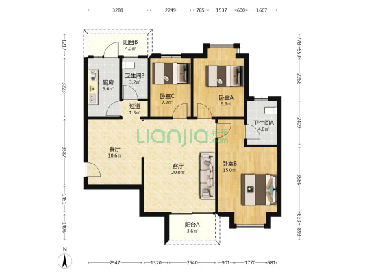 羊叉河畔小区二期 3室2厅2卫 106平方