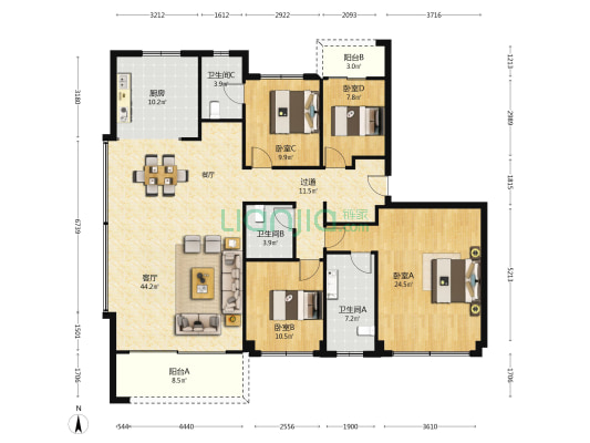 万科东望上珺 4室1厅3卫 198平方