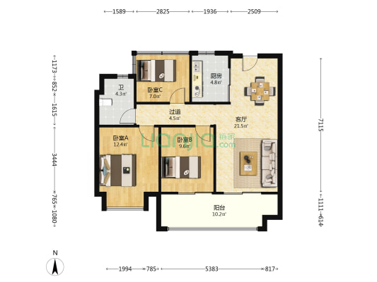 伟星公园都荟 3室1厅1卫 97平方