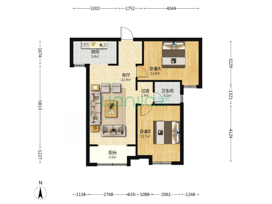 时代城 2室1厅1卫 88平方