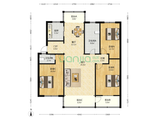 人民公寓 3室2厅2卫 142平方
