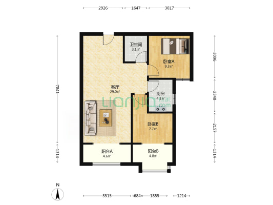 房本满五，全阳两居，小区环境优良-户型图