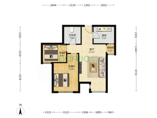 宁新花园西区 2室1厅1卫 81平方