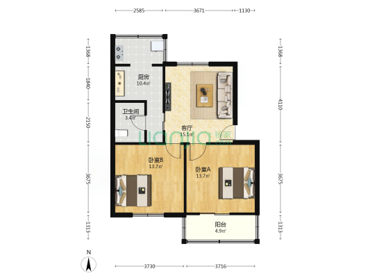 炼盛南小区 2室1厅1卫 75平方