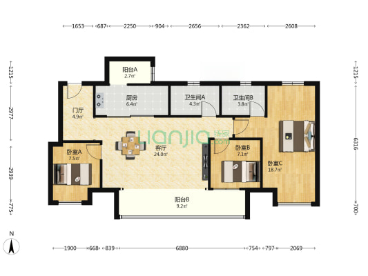 保亿中央润园 3室1厅2卫 100平方