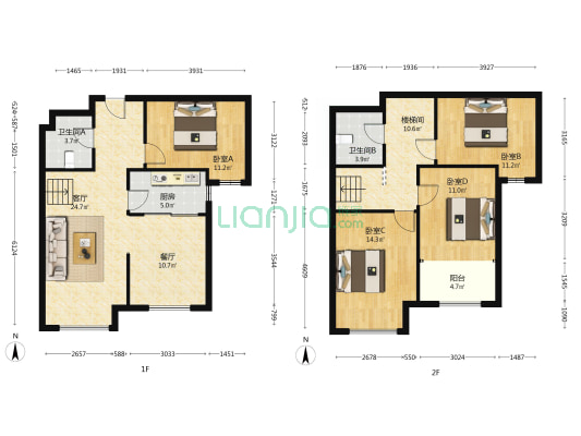 新干线上跃户型，户型方正，采光好视野佳。-户型图