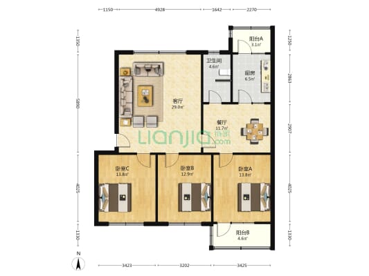 惠文街379号 3室2厅1卫 119平方