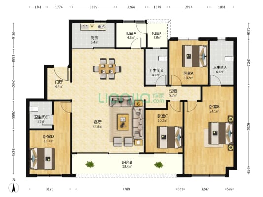 龙湖·舜山府 4室1厅3卫 179平方