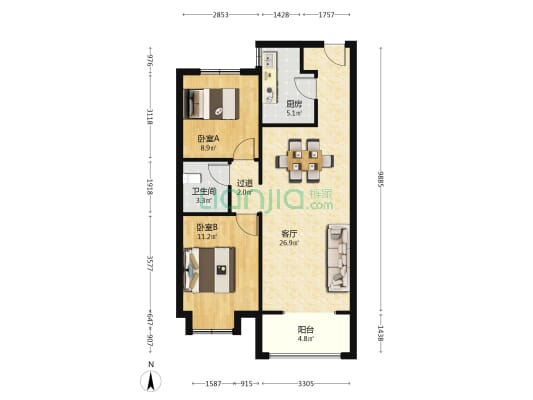 雅瑞园 2室1厅1卫 89平方
