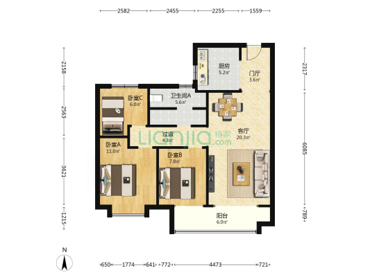 招商璟城 3室1厅1卫 102平方